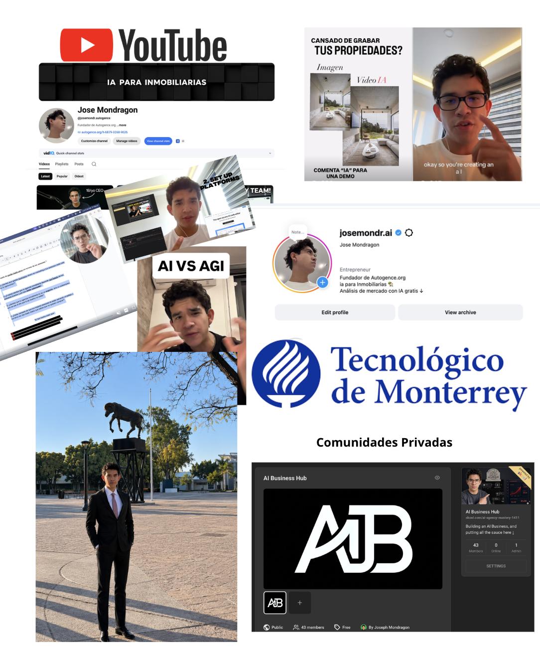 Construyendo Autogence en público — YouTube, Instagram, Tec de Monterrey, AJB
